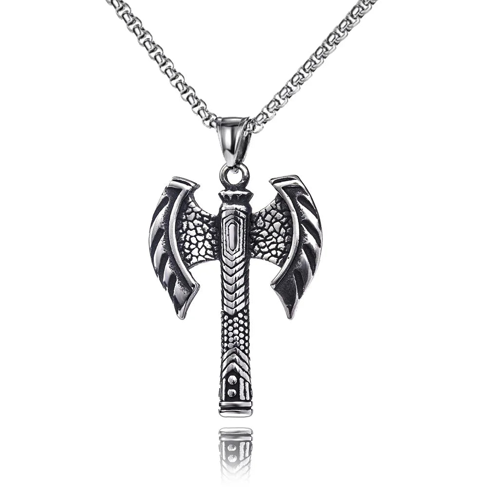 Silver Viking Axe Pendant Necklace Statement