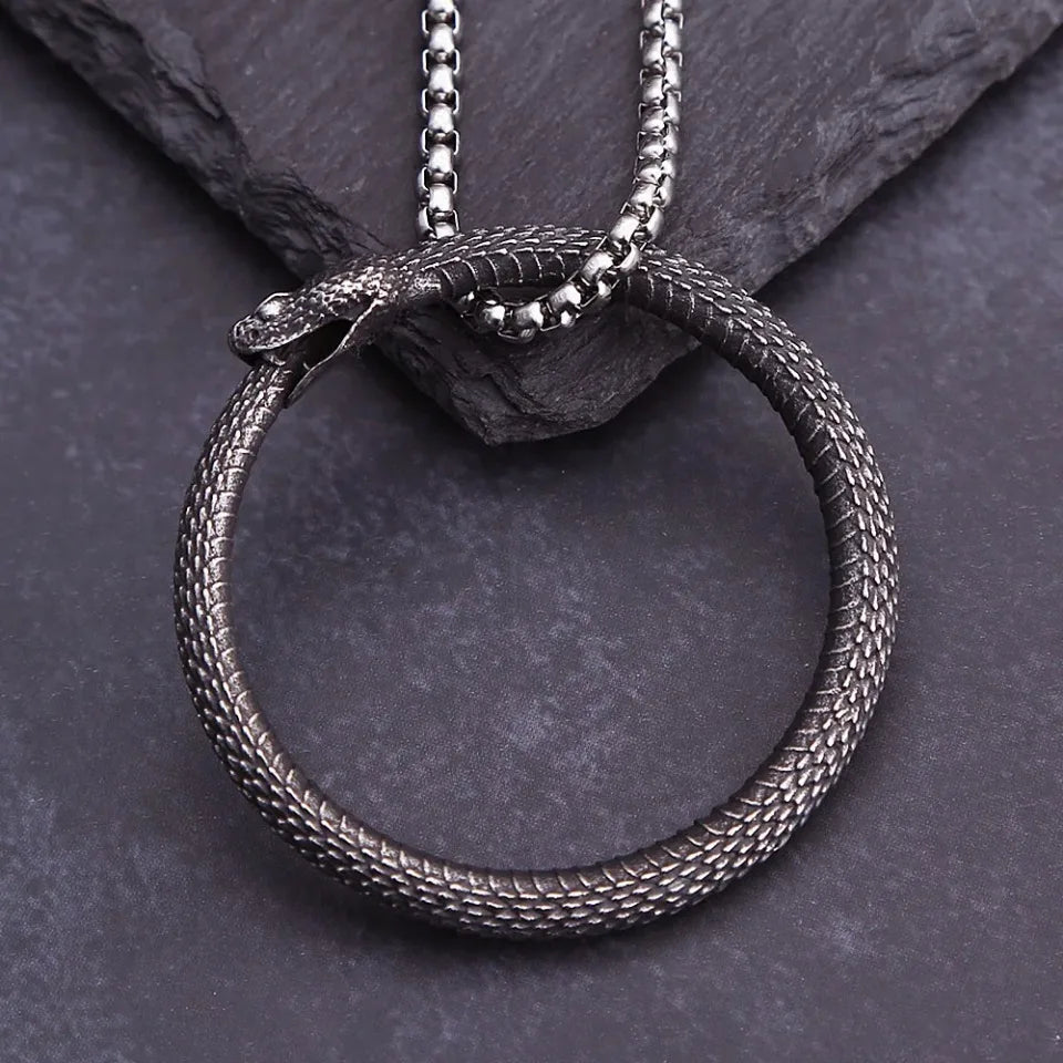 Gothic Ouroboros Snake Pendant Necklace — Stainless Steel