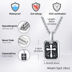 Black Enamel Cross Dog Tag Necklace — Stainless Steel