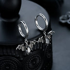Vintage Gothic Bat Pendant Hoop Earrings for Men Women Black Oval Zircon Dangle Earring Punk Halloween Jewelry