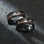 Black Inlaid Wood Grain Elk Christmas Tree Stainless Steel Couple Proposal Ring Animal Fashion Vintage Jewelry Christmas Gift