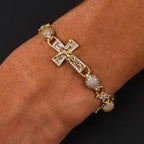 Gold Cross Jesus Bracelet Iced Out 8MM Bead
