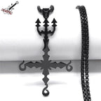 Heavy Metal 666 Music Band Necklace Stainless Steel Black Color Sigil Church of Satan Fork Cross Necklaces Jewelry N8055BKS06