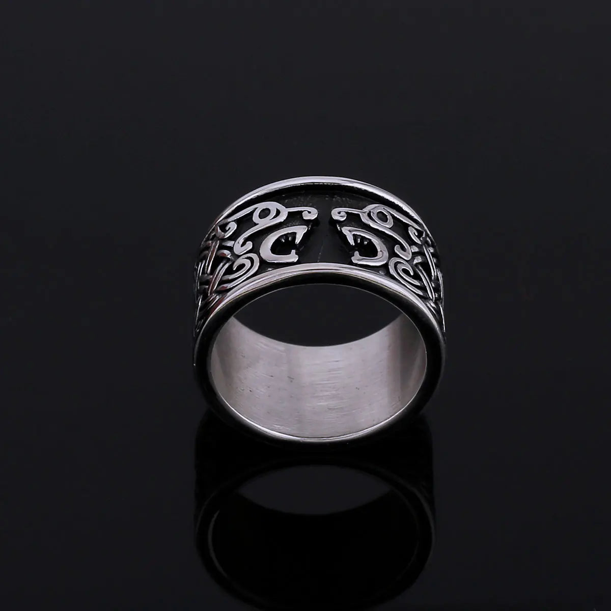 Vikings Stainless Steel Simple Double Wolf Head Ring Scandinavian Celts Knot Symbol Amulet Ring Handmade Punk Hip Hop Jewelry