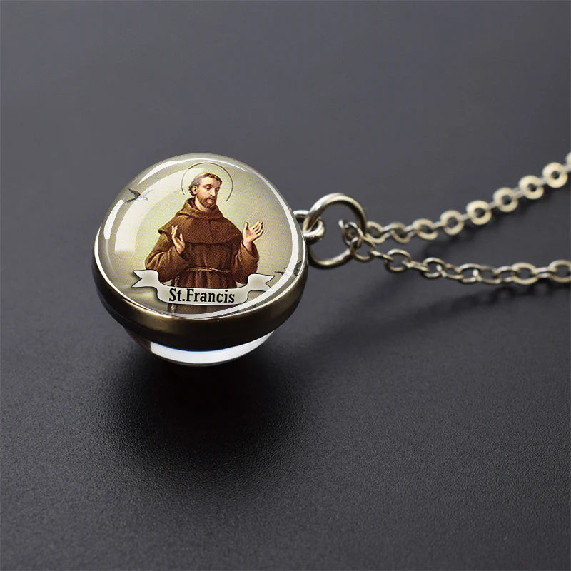 Jesus and Virgin Mary Necklace Saint Michael Jude Anthony Patrick Paul Glass Ball Pendant Religious Jewelry Christian Gift