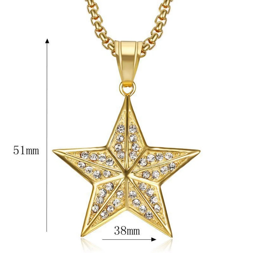 Gold Pentagram Star Pendant Necklace — Stainless Steel
