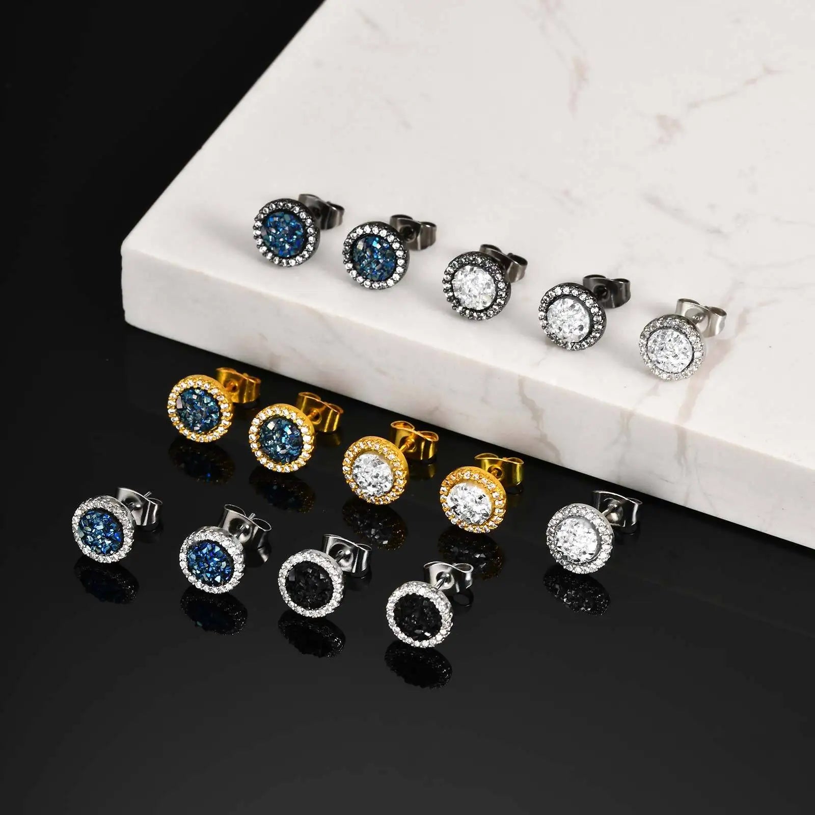 Zircon Stud Earrings — Stainless Steel