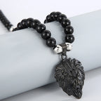 Steampunk Lion Head Pendant Necklace for Men With 66CM Agate Beads Chain Black Gold Color Hiphop Jewelry Bold Statement