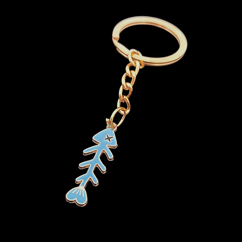 Cool Fish Keychain Metal Fish Bone Keychains for Men and Boys Skull Keychain Creative Key Holder