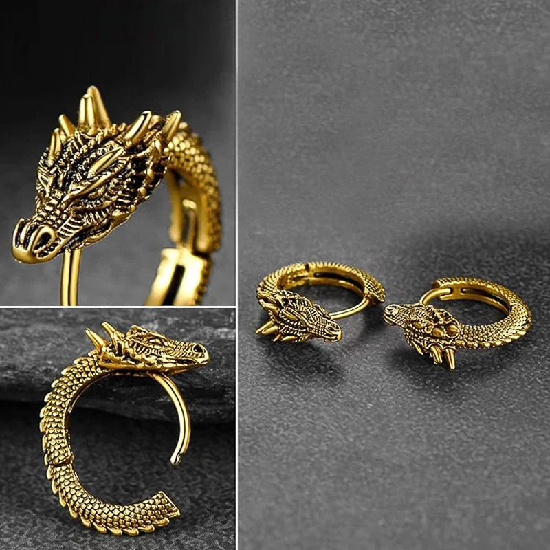 Dragon Head Hoop Earrings for Men — Stainless Steel