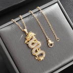 Zircon Auspicious Dragon Pendant — Stainless Steel