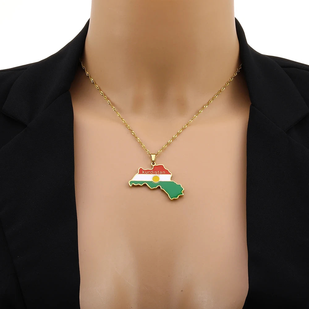 Kurdistan Map Pendant Necklace — Stainless Steel