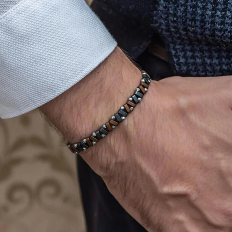 New Sale Hip Hop Elastic Beaded Non-fading Men Bracelet Simple Black Stone Irregular Bracelet Simple Party Jewelry Accessories