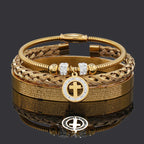 Open Carving Spanish Scripture Cross Bracelet — Stainless Steel