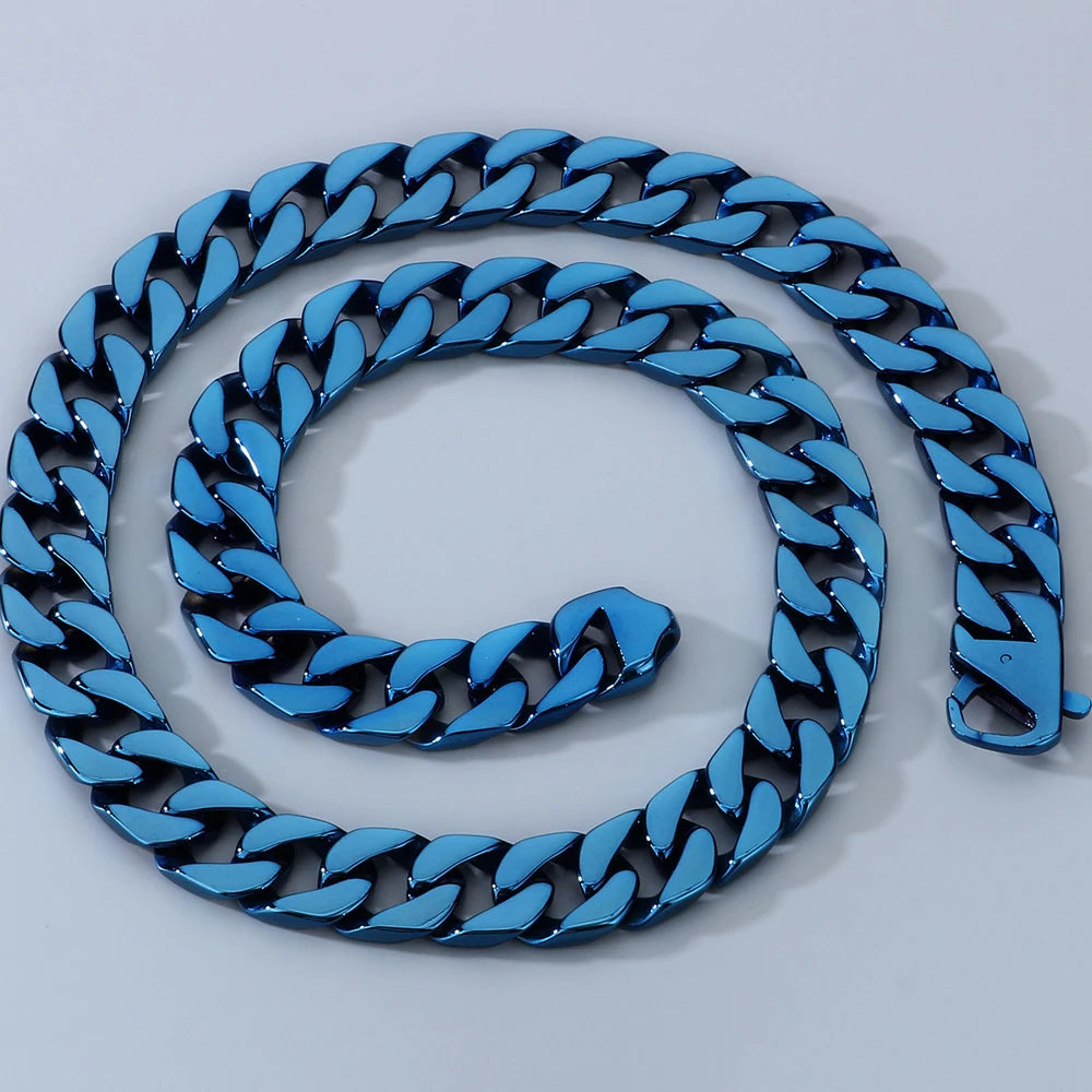 60CM 15MM Width Curb Cuban Link Chain Necklace for Man 316L Stainless Steel On Neck Chains Jewelry Men's Necklaces