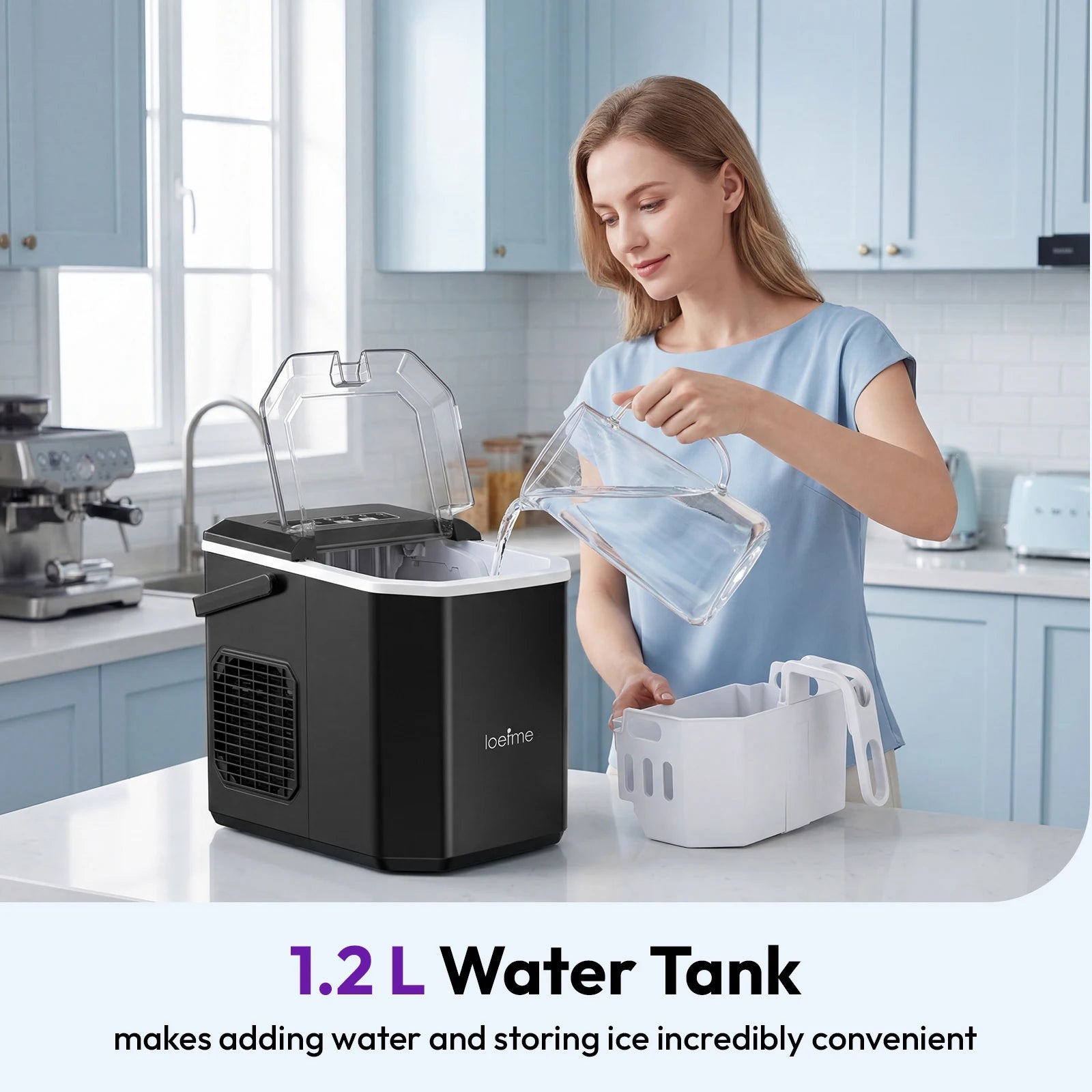Loefme Desktop Fully Automatic Bullet Shaped Ice Maker 12kg/24h Fast Ice Making Suitable For Home Automatic Cleaning