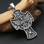 Vintage Stainless Steel Saint Michael Cross Pendant Necklaces For Men Women Fashion Religious Amulet Jewelry Gifts