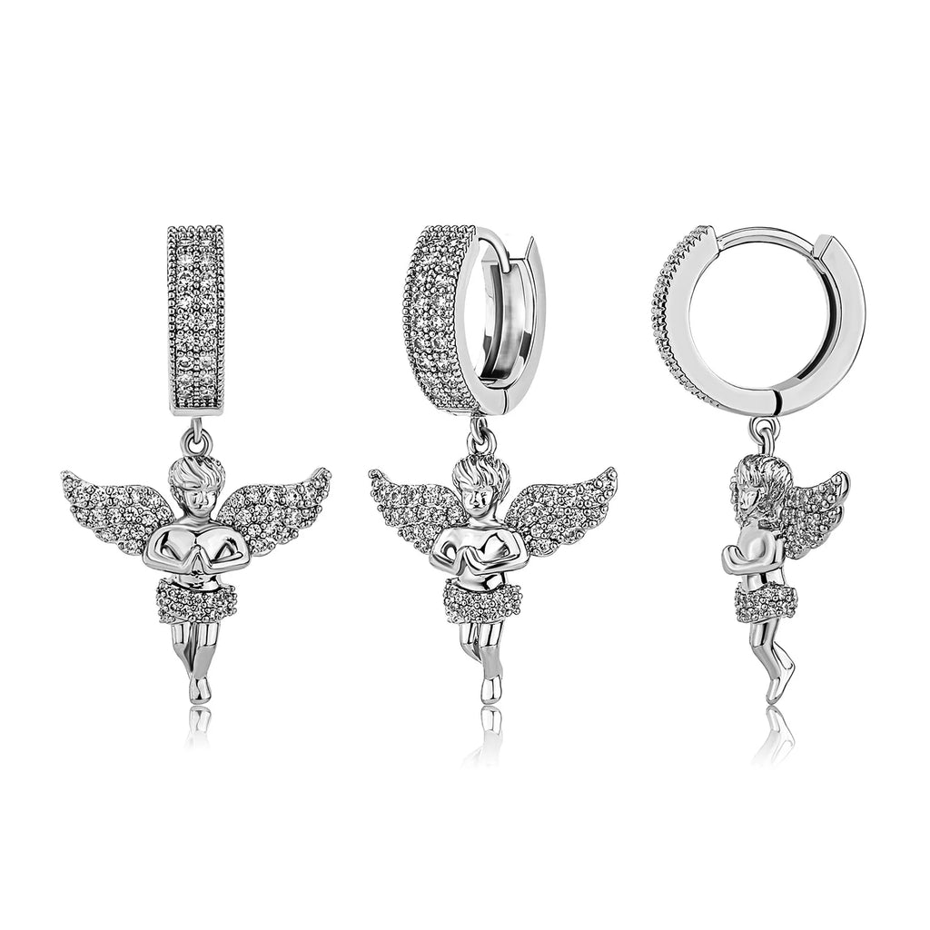 Iced Out Angel Wing Dangle Earrings CZ