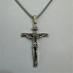 Jesus Crucifix Cross Pendant Necklace Wheat Chain 60cm — Two-Tone