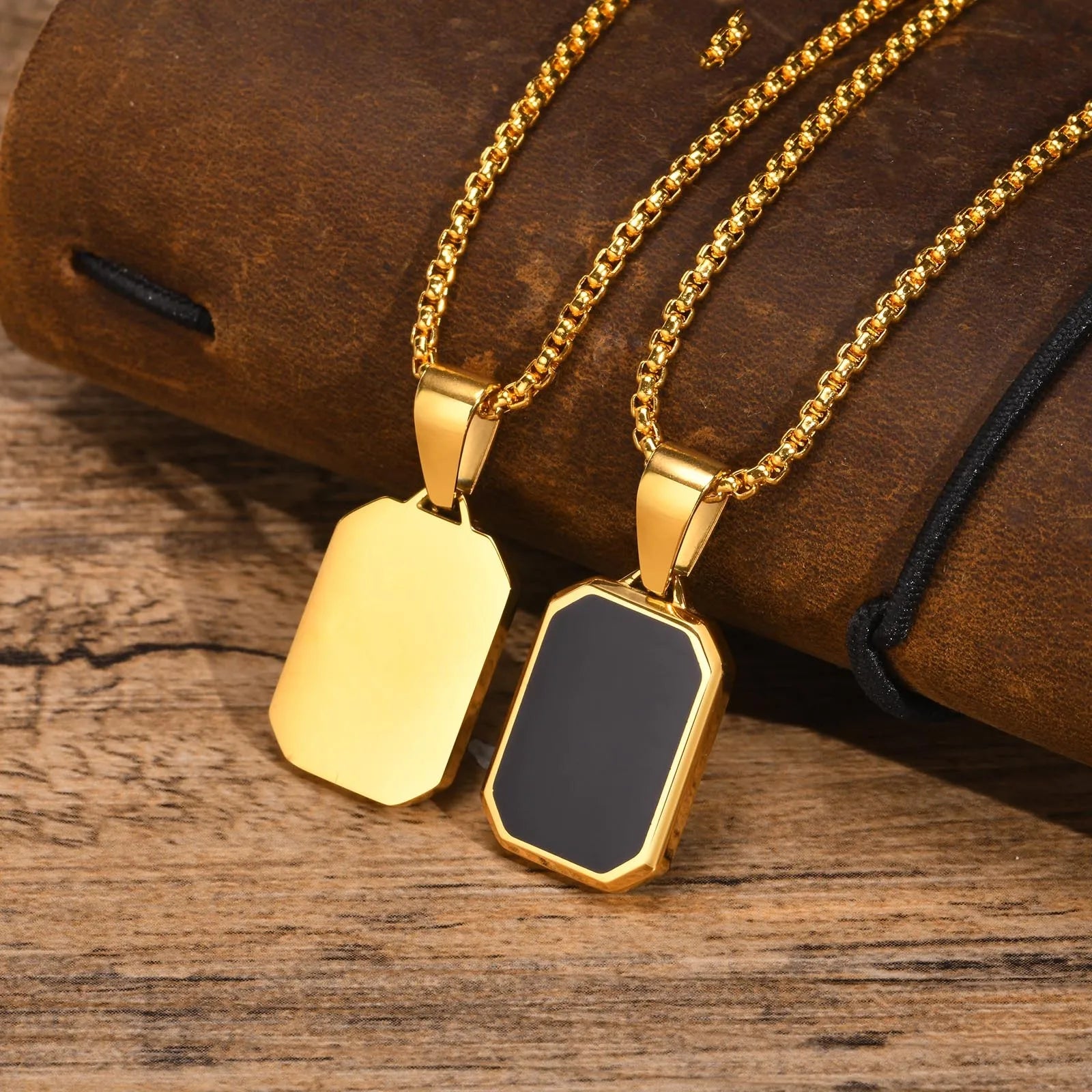 Vnox Geometric Pendant Necklaces For Boys,Stainless Steel Simple Square Dog Tag Men Necklaces,Retro Collar Jewelry Gift