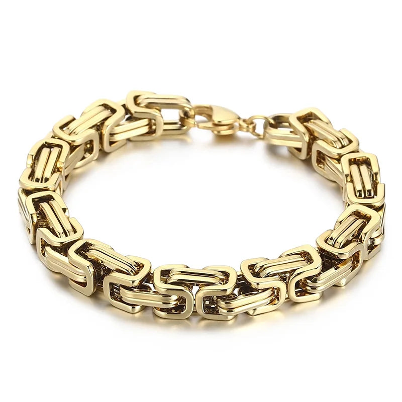 Fongten 4/5/6/8mm Byzantium Bracelet For Men Stainless Steel Box Chain Wirstband Charm Men Bangle Bracelets Jewelry