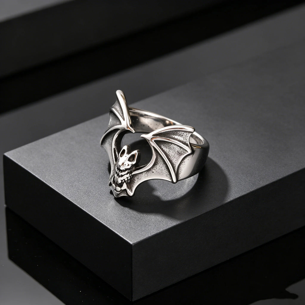 Fashion Gothic Bat Ring for Men, Non-fading Stainless Steel Creative Animal Rings, Punk Unique Design Finger Jewelry