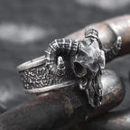1 Retro Punk Skull Ram Head Ring - Unisex Hip-Hop Style with Motorcycle Elements, Adjustable Open Design, Skull