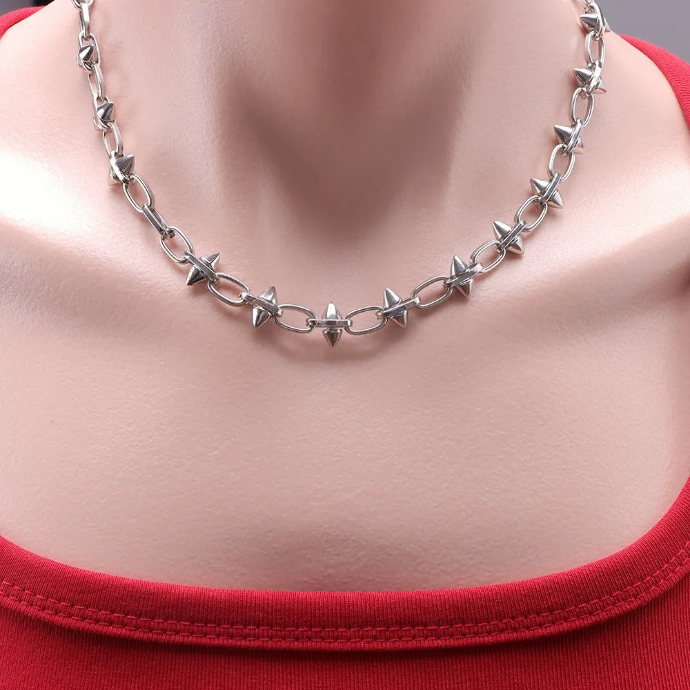 Punk Retro Silver Rivet Twisted Chain Necklaces Bracelet Fade Irregular Knot Splicing Collars Cool Rock Punk Jewelry Gifts