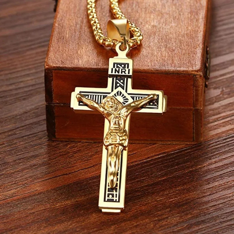 Vintage Catholic Cross Pendant Necklace — Amulet