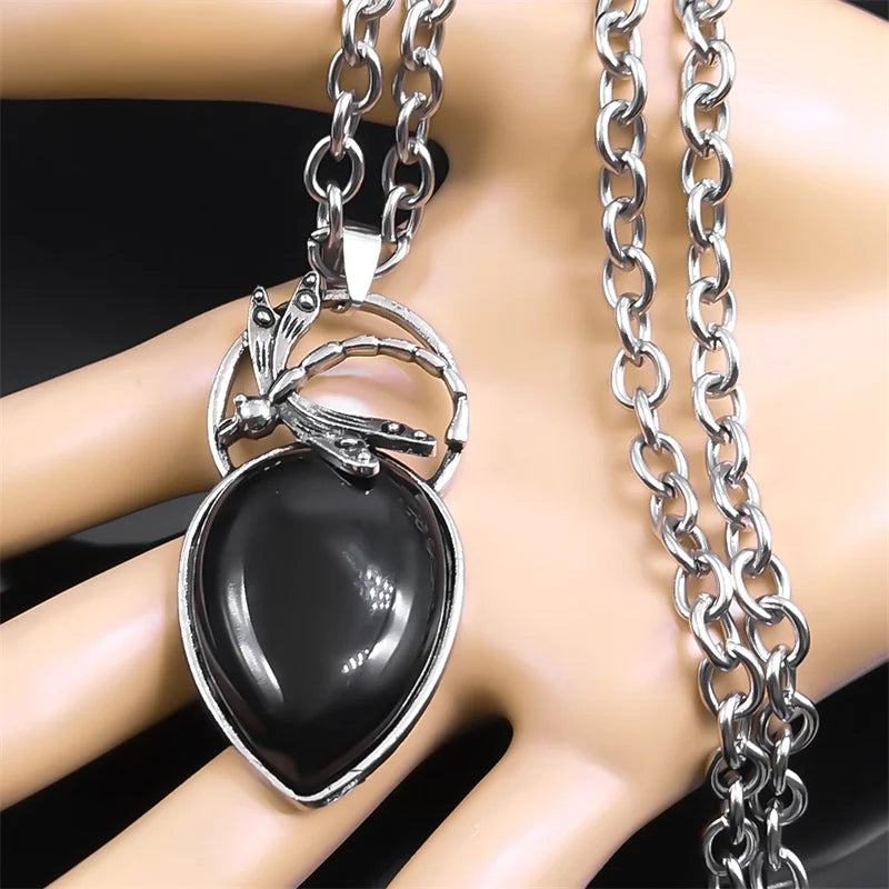 Dragonfly Silver Pendant Vintage Goth Water Drop