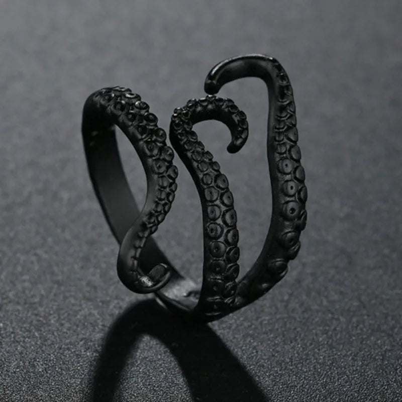 Vintage Goth Black Cross Open Ring for Men Women — Black-Tone