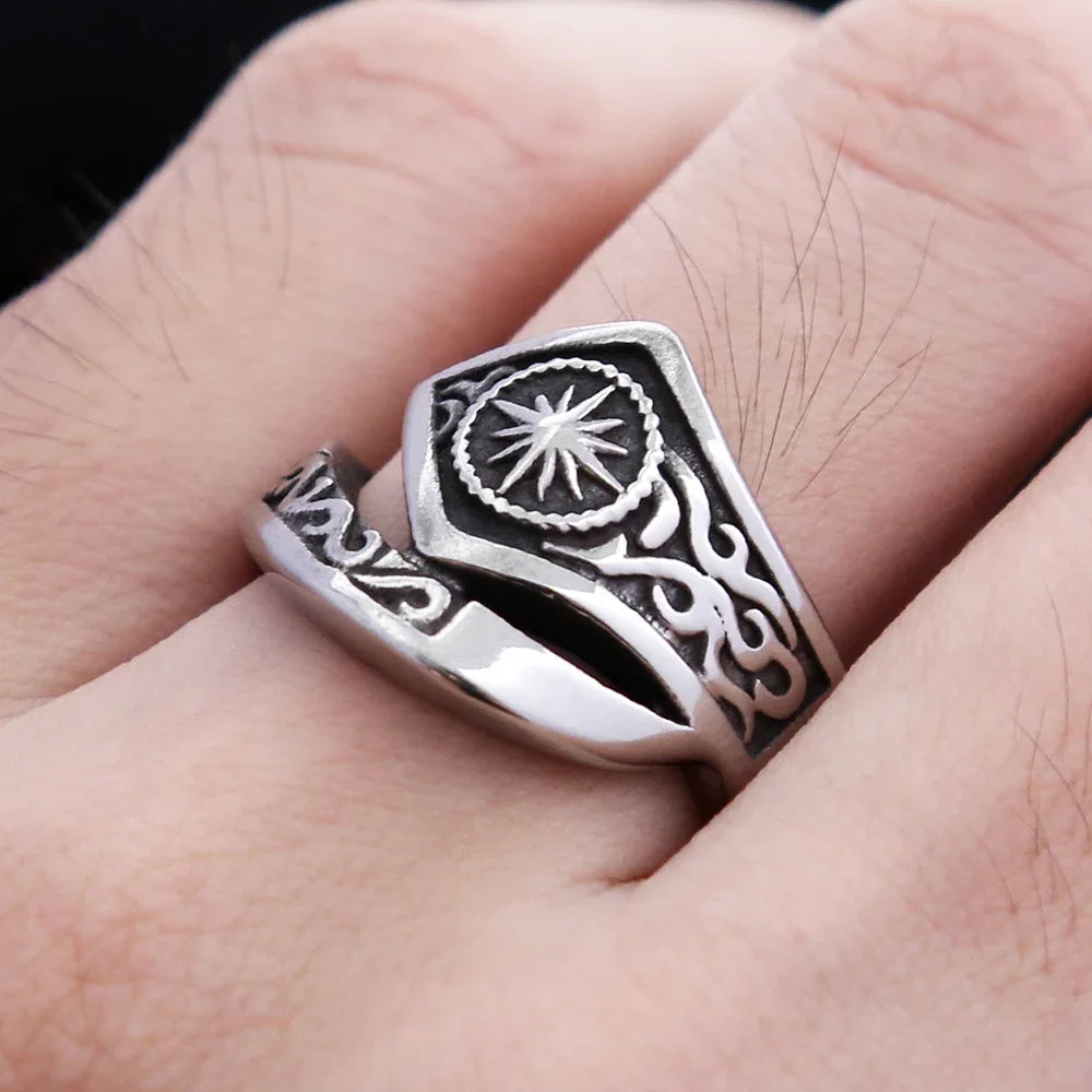 Sun Steel Ring Vintage Indian Style God 316L Punk