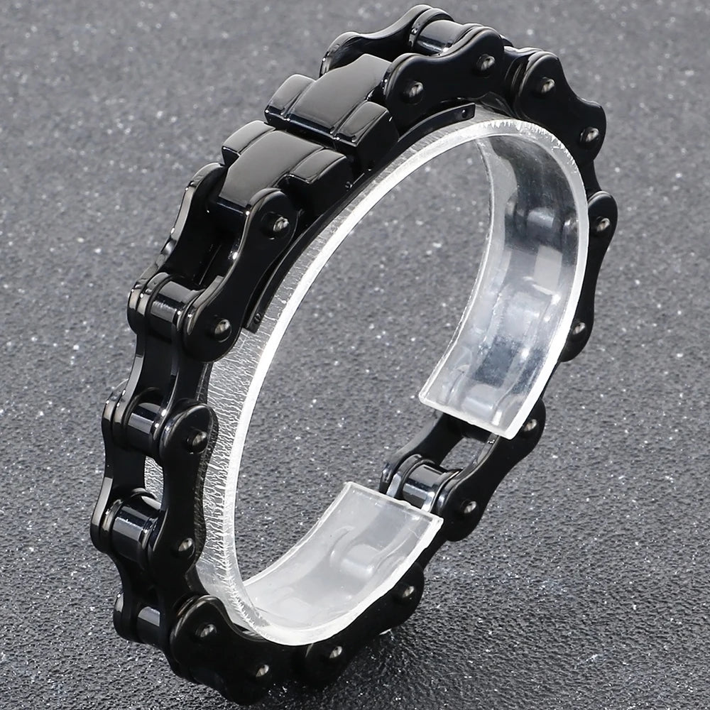 Punk Rock 316L Stainless Steel Biker Bracelet Men's 11MM Wide Motorcycle Link Chain Jewelry Accessory Bracelets for Men