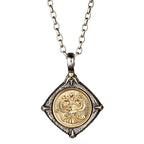 Double Headed Eagle Embossed Silver Inlaid Copper Pendant Necklace  Byzantine Style Vintage Antique Jewelry Gift