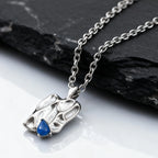 Blue Stone Square Pendant Necklace — Stainless Steel