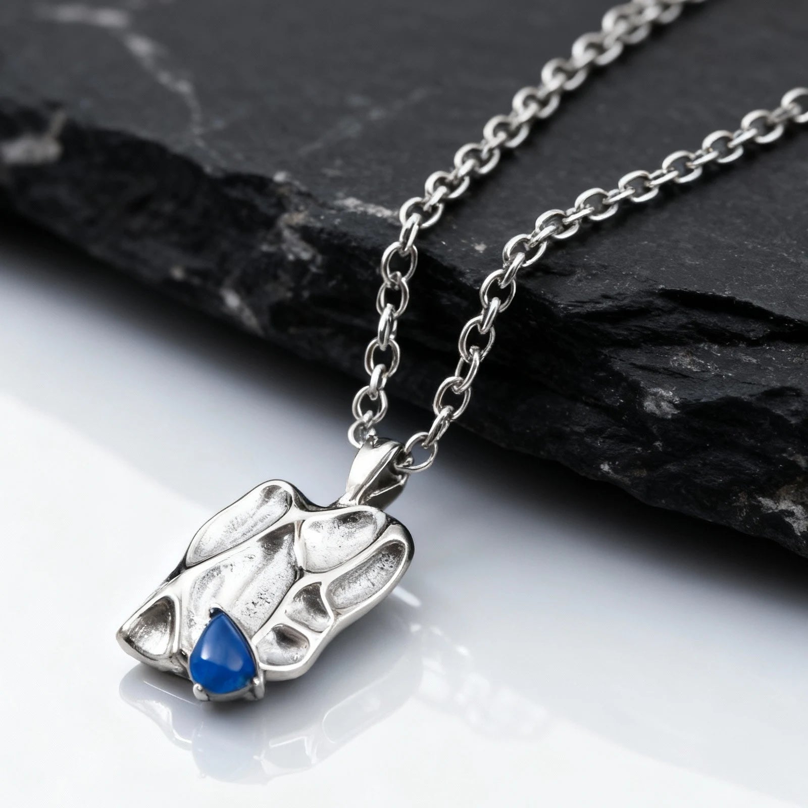Blue Stone Square Pendant Necklace — Stainless Steel