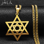 Hip Hop Star Of David Shield Hexagram Pendant Necklace for Men Fashion Stainless Steel Gold Color Chain Star Shape Jewelry Gift