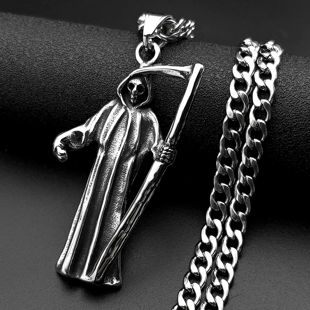 Antique Grim Reaper Death Pendant — Stainless Steel