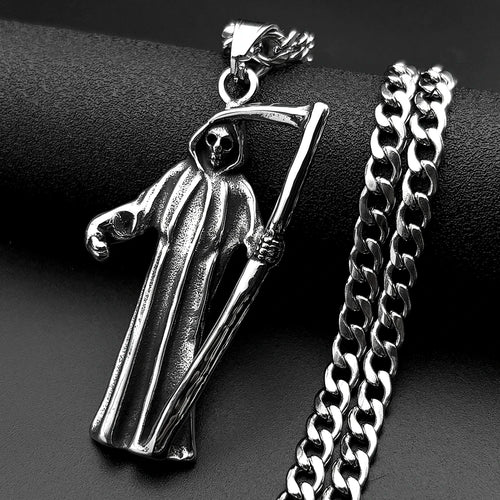 Antique Grim Reaper Death Pendant — Stainless Steel