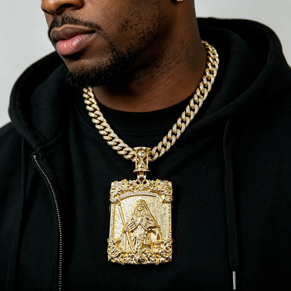 The Virgin Mary pendant, skull hourglass pendant necklace, hip-hop fashion jewelry commemorative gift, the best gift for good fr