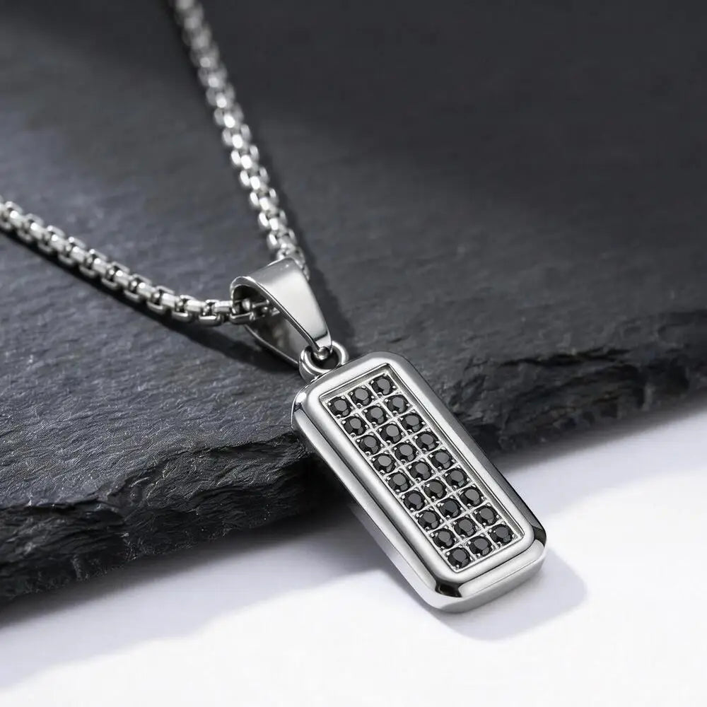 Square Geometric Pendant Necklace — Stainless Steel