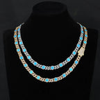 Cuban Iced Out Gold Necklace Blue Opal CZ