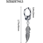 Feather Dangle Huggie Hoop Earrings for Men — Stainless Steel