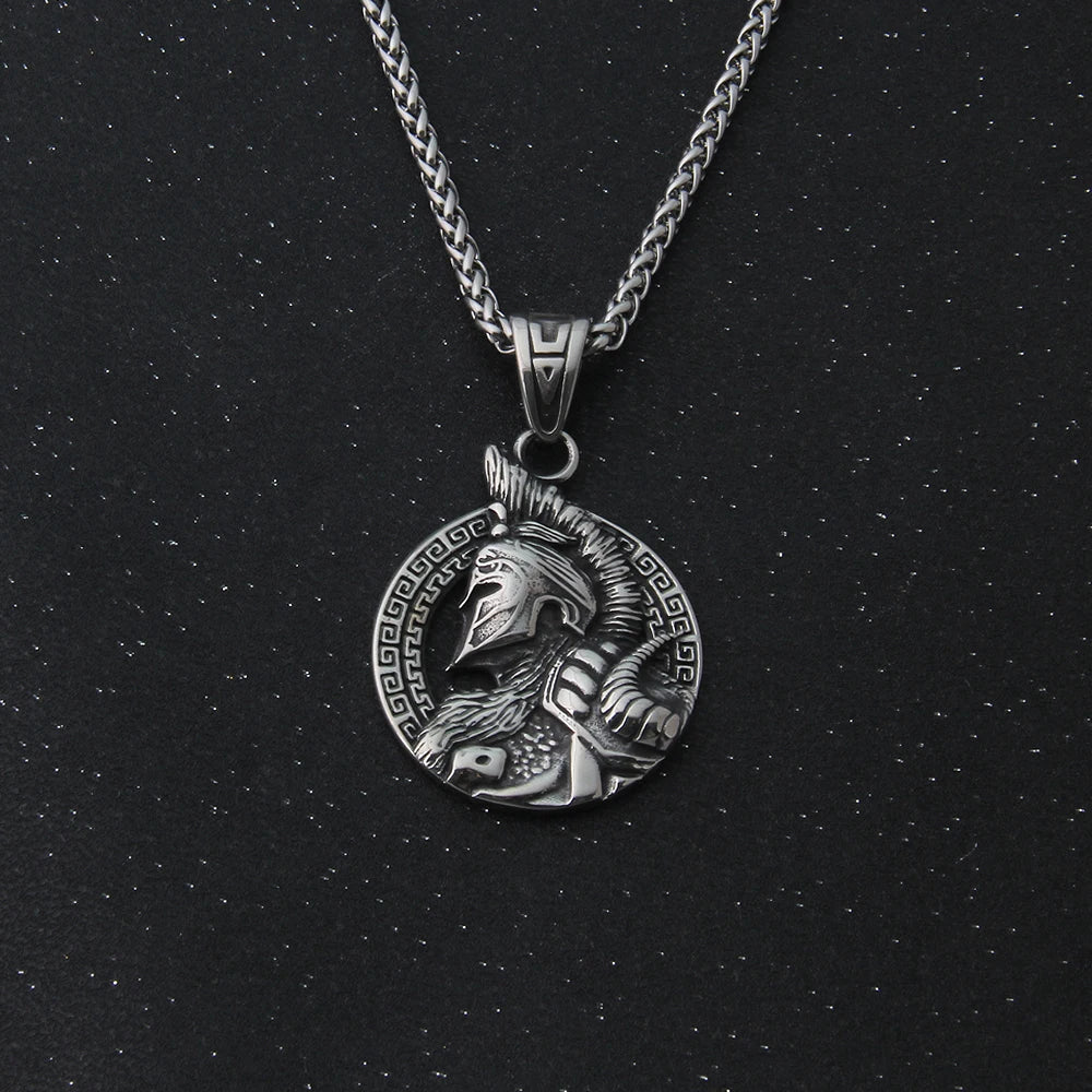 stainless steel King of War Spartan Warrior Portrait Pendant Men\'s Necklace Trend Rock Hip Hop Party Jewelry Christmas Gift