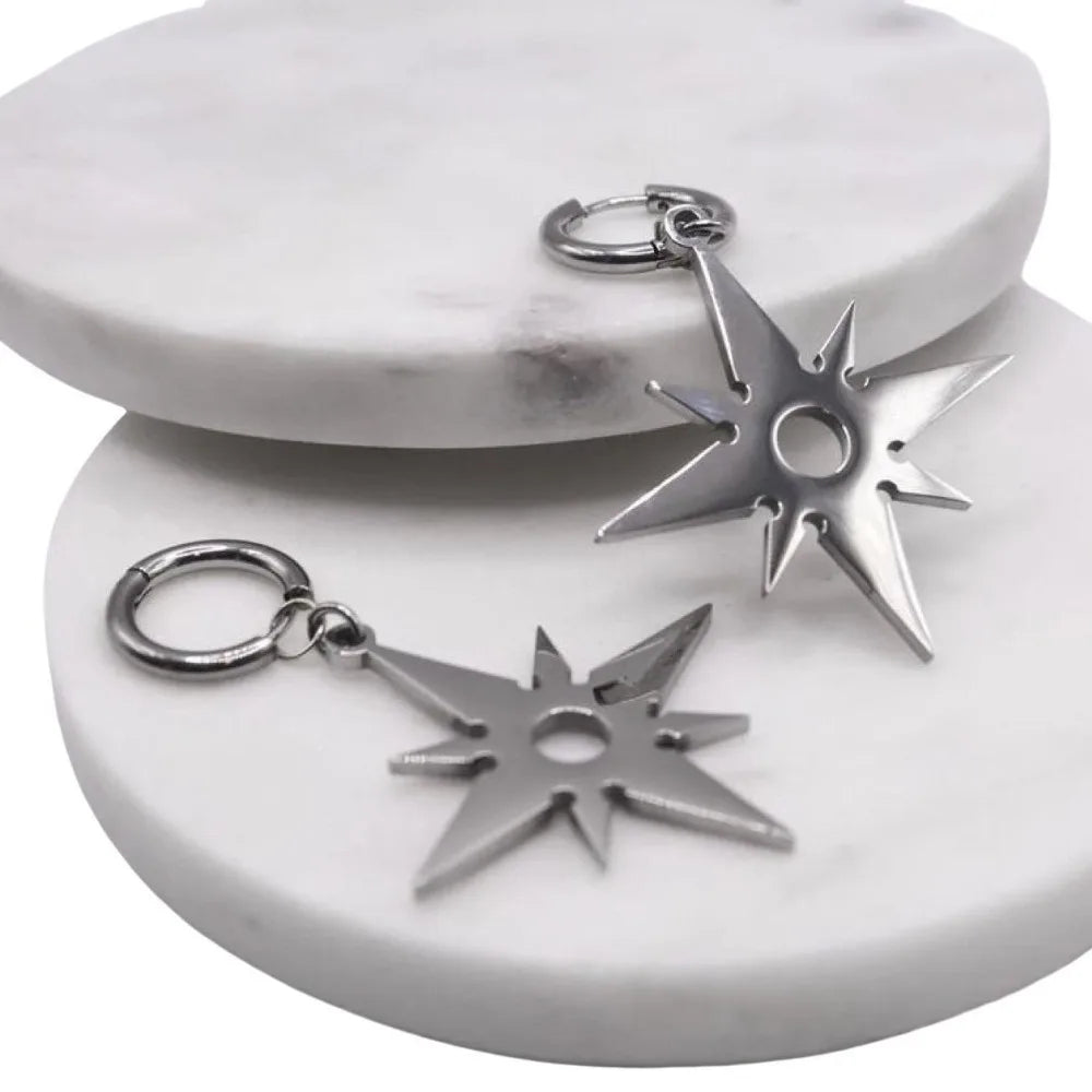 Silver Starlight Flame Dangle Earrings — Stainless Steel