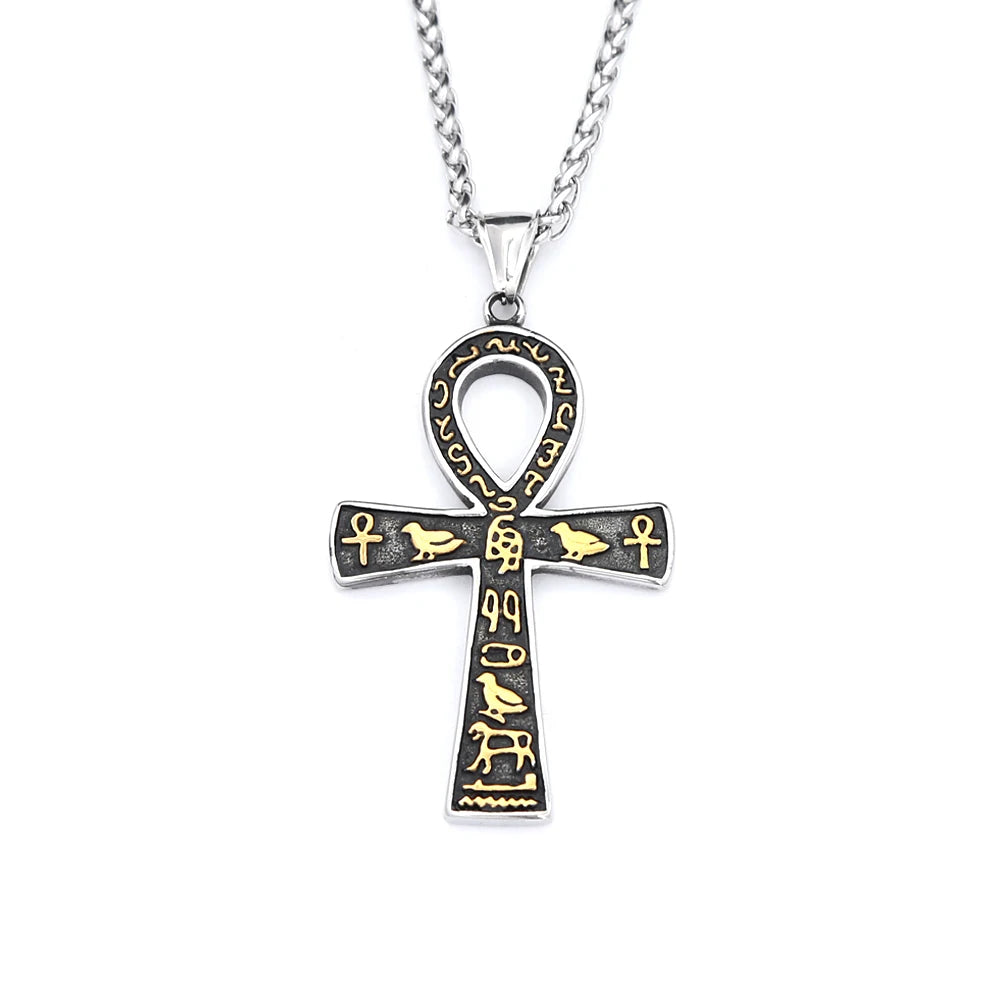 Vintage Stainless Steel Ancient Egyptian Ankh Cross Pendant Necklaces For Men Women Fashion Eye Of Horus Amulet Jewelry
