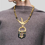1PC Metal Alloy Pigeon Lock Pendant Necklace For Women Jewelry Fashion Sweater Chain Necklace Accessories