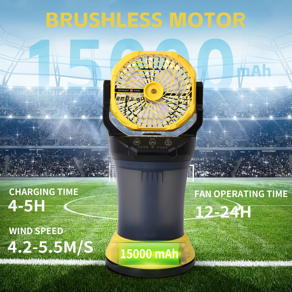 Outdoor Spray Fan 2000ml 15000mAh, 4 Speeds, Nano Mist, RGB Light, 90° Oscillation, Yellow