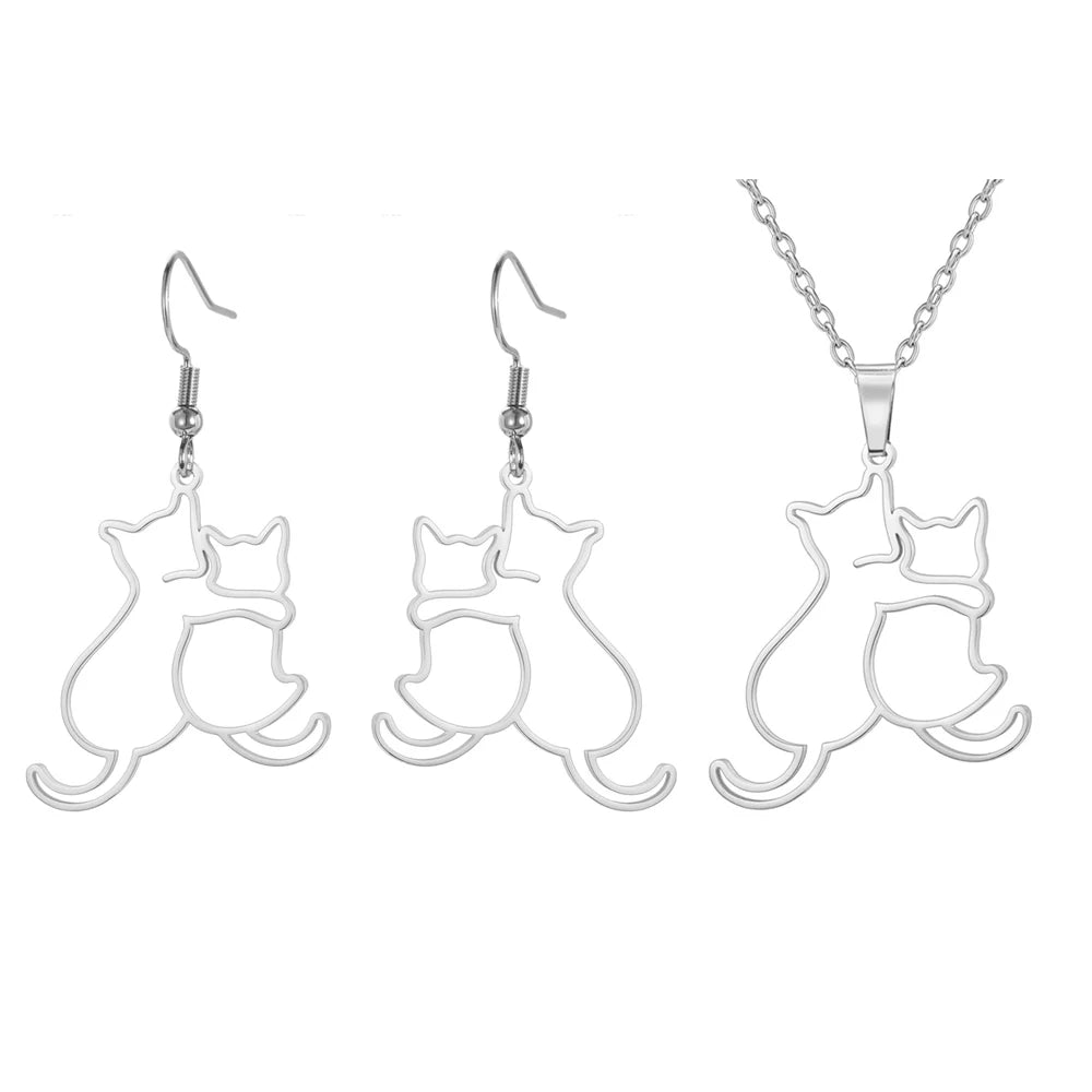 My Shape Hugging Puppy Kitten Necklace for Women Stainless Steel Pendant Chain Animal Cat Dog Jewelry Pets Lovers Gifts