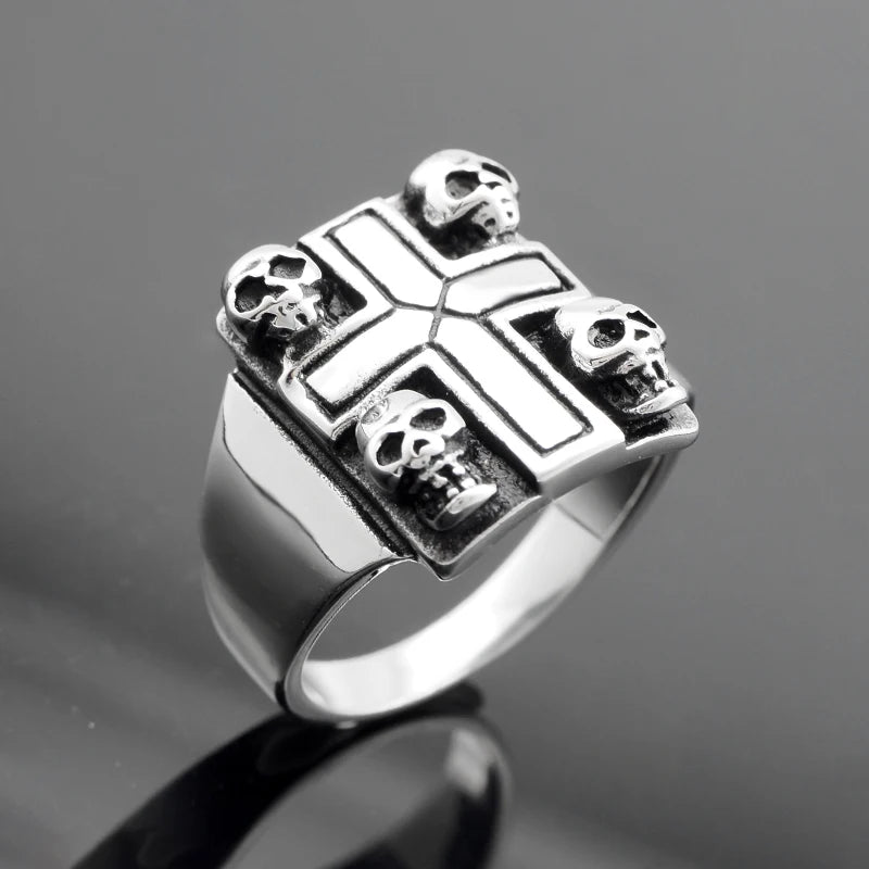 Iron Cross Skull Ring — Stainless Steel